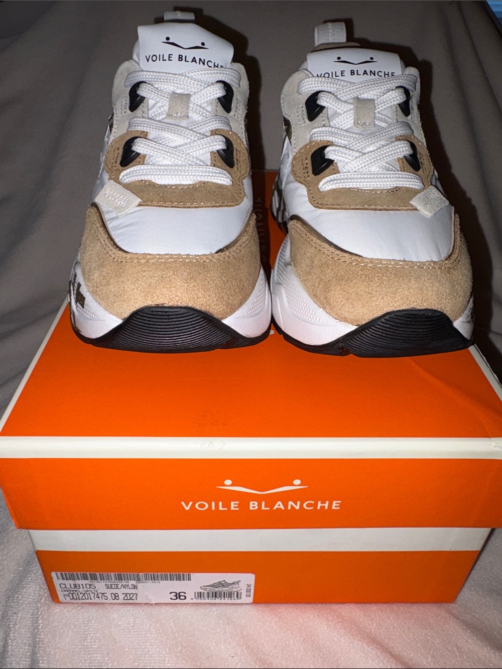 NWT VOILE BLANCHE CLUB105 Suede and Nylon Sneaker in Caramel - White - Picture 8 of 14